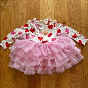 Angel Dear Tullabee Twirly Long Sleeve Hearts Bamboo Tutu Twirl Dress Pink Tulle